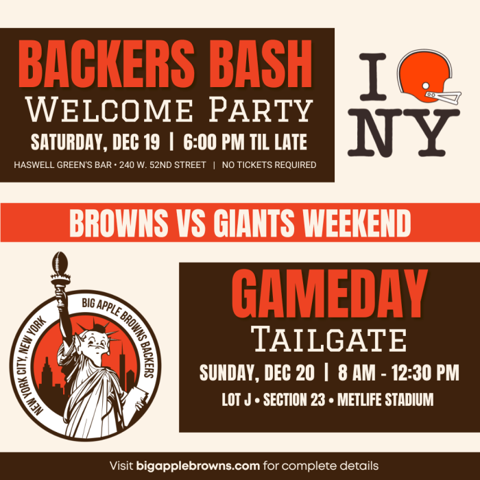 NYC Big Apple Browns Backers Giants Party Tailgate 2026